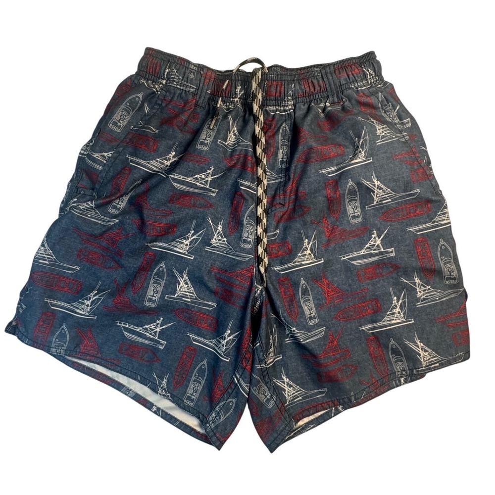 AFTCO Mens Blue Nautical Boat‎ Print Swim Trunks Board Shorts Sz Small 6" Inseam